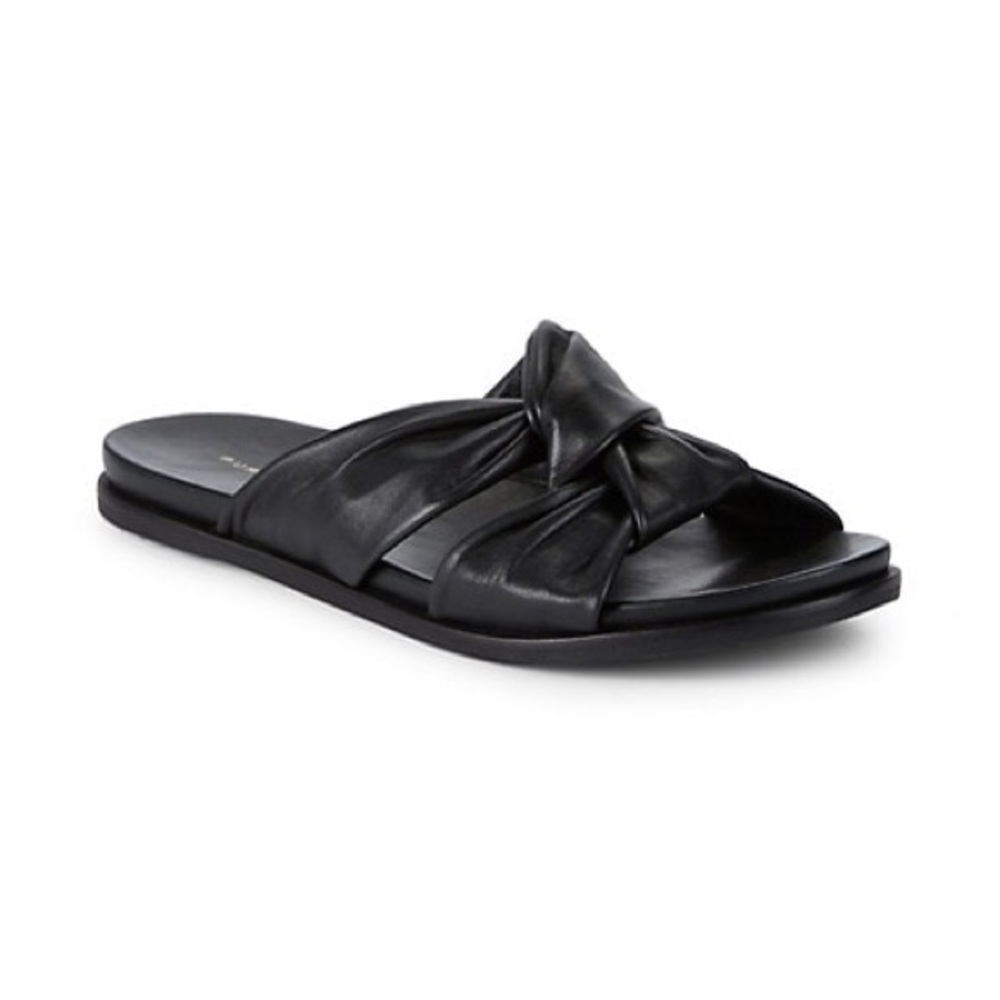 Pure Navy Knotted Leather Slides Sz 9 leather BLK
